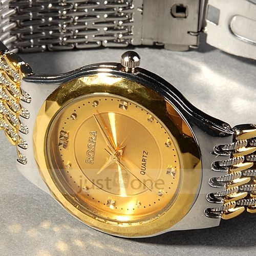 Luxury bling Womens Ladies Golden Round Case Mens Elegant metal Quartz 