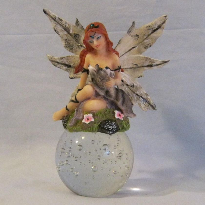 Wolf Loving Fairy Figurine on Glass Ball  