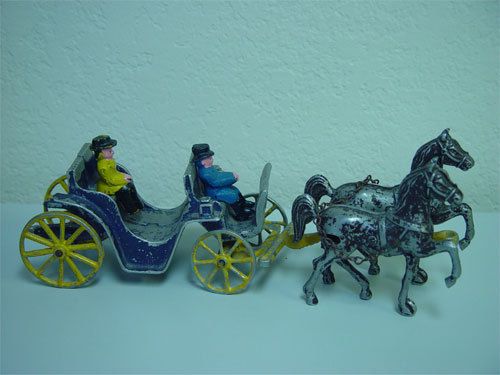 Vintage Stanley Cast Aluminum Toy Horse and Carriage  