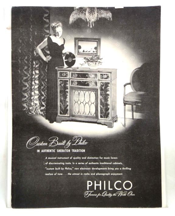   1946 vintage PHILCO RECORD PLAYER CABINET sheraton AD magazine  