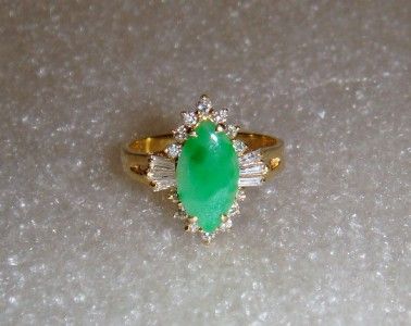 18K VINTAGE JADE DIAMOND RING   SIZE 8   LB1362  