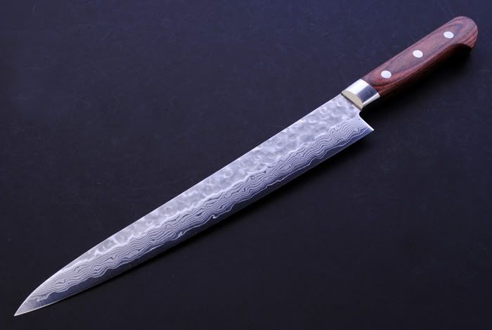 Japanese Sushi chef knife Hammered Damascus Sujihiki 24  