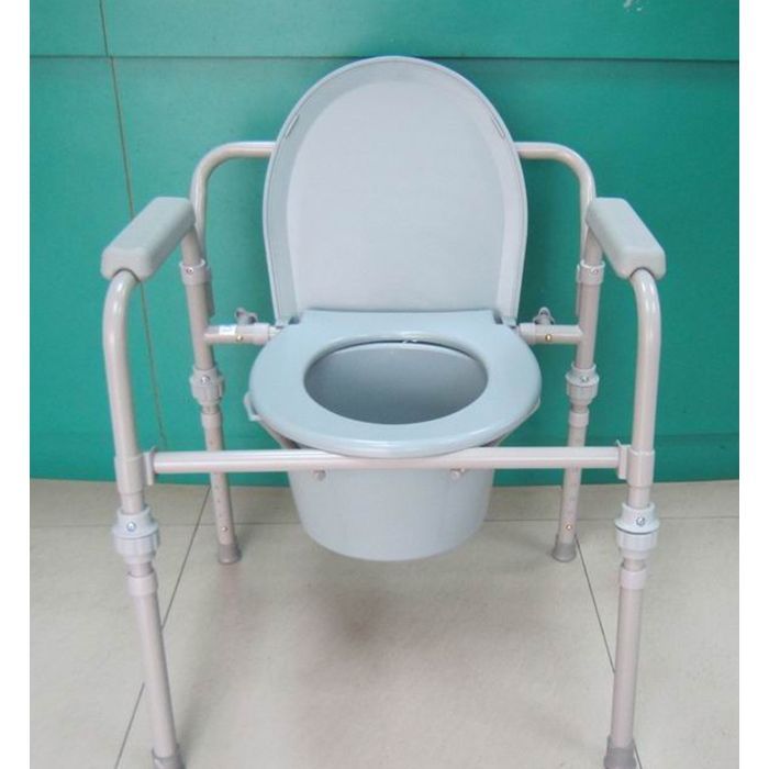 Gray Portable Folding Bedside Commode Toilet Aid Frame  