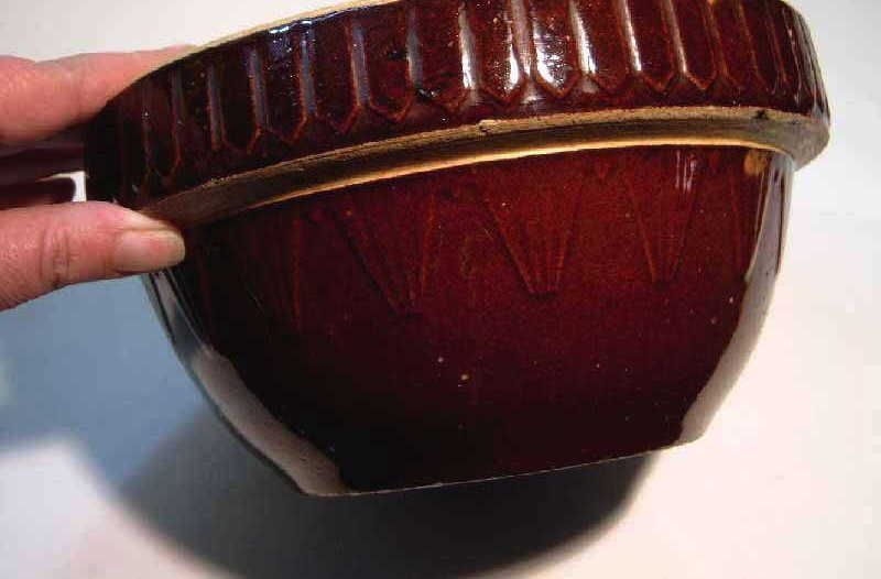 Vintage Stoneware Salt Glaze Brown Bowl Decorated  