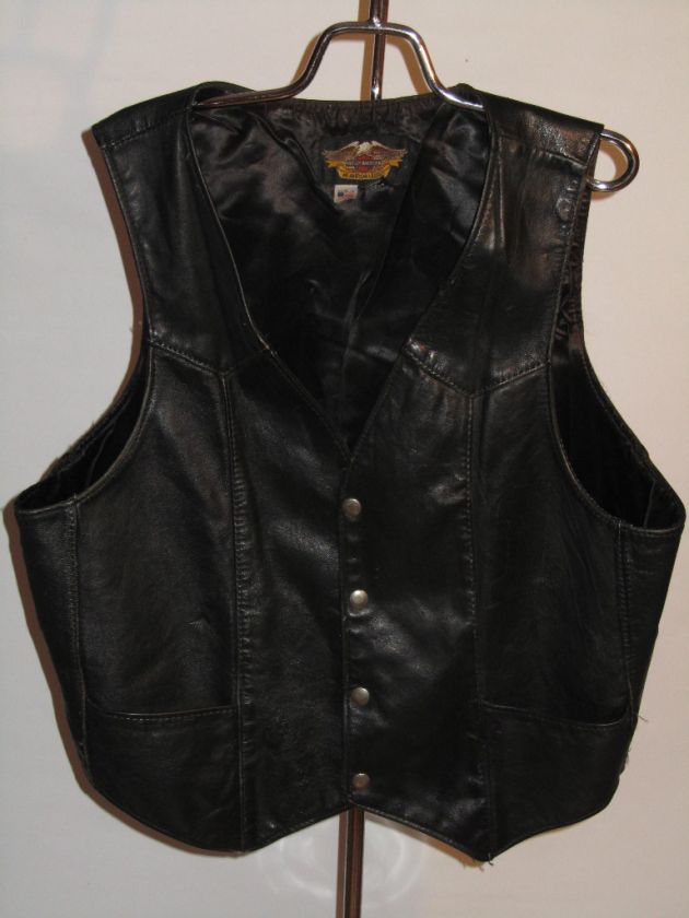   VINTAGE HARLEY DAVIDSON BLACK LEATHER WOMENS VEST MADE IN USA XL