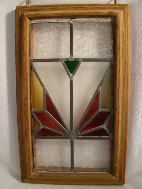 Antique ENGLISH Old ART DECO Geometric Shape STAINED Leaded GLASS 