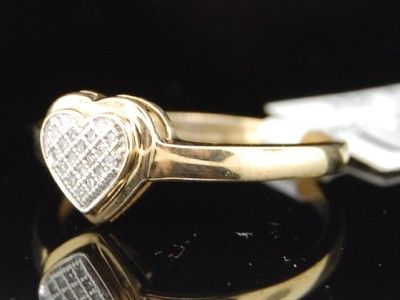 LADIES YG DIAMOND RING LOVE HEART ENGAGEMENT BAND PAVE  