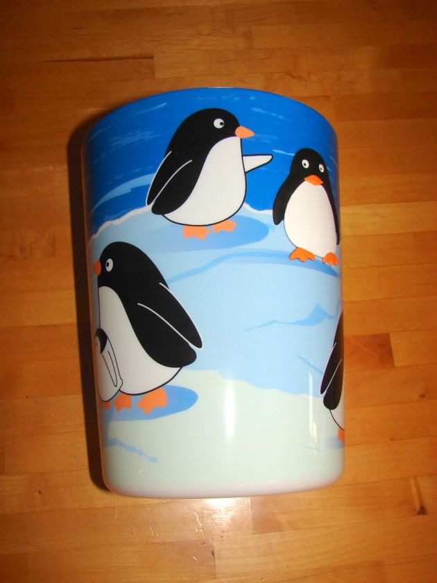 NEW PENGUIN PENGUINS BLUE WHITE TRASH CAN WASTEBASKET  