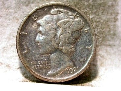 1921 XF MERCURY 10c DIME ID#Q183  