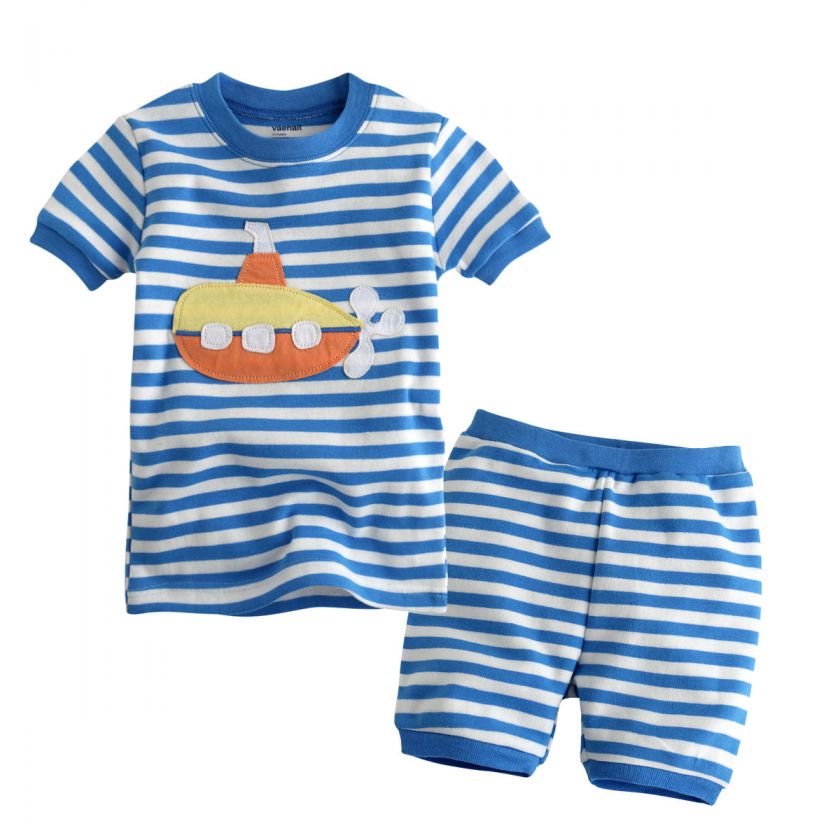   Toddler Kid Girl Boys Short Sleeve Sleepwear Set Blue Marine  