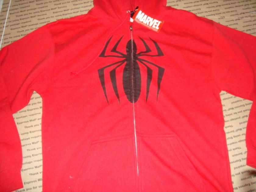 SPIDERMAN Plain Red logo MARVEL COMICS ZIP UP HOODIE COSTUME NWT 