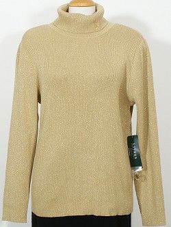 NWT RALPH LAUREN Gold Sparkle Logo Rib Sweater Top 1X  