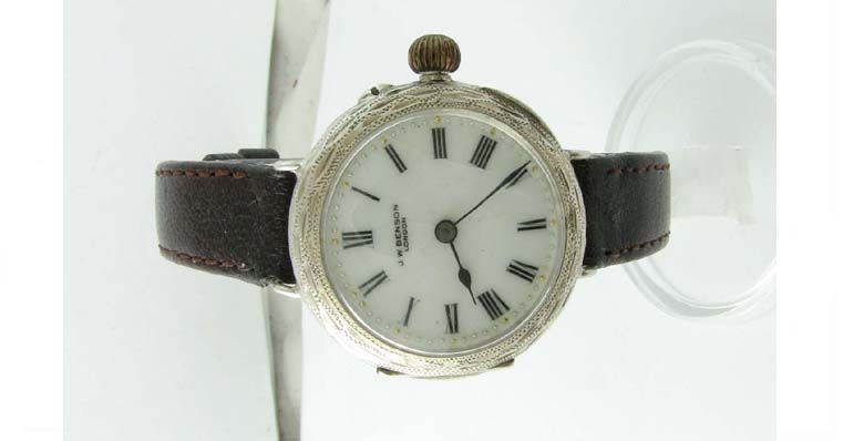   Silver J W Benson Officers Trench Deco Wrist Watch 1914  