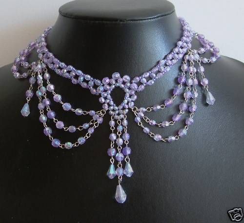 Crystal Purple AB Beaded Rouge Moulin Drop Choker  