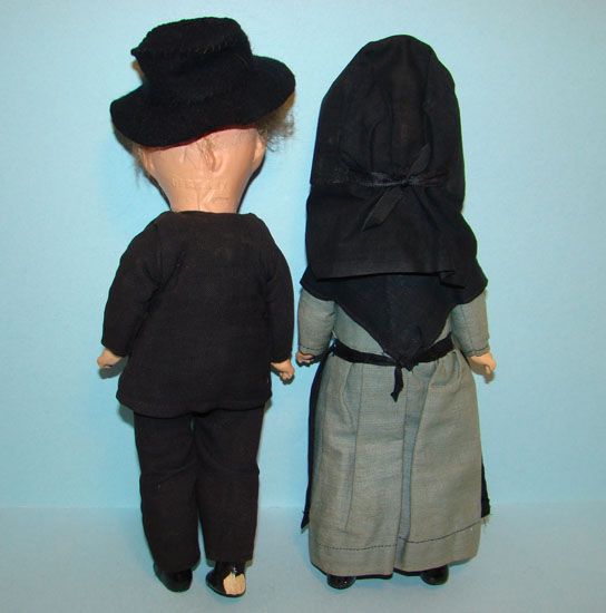 German Amish Doll Pair Composition 4/0 Germany K Herr  