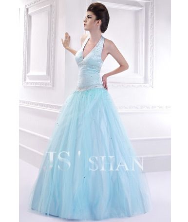 JSSHAN Beading Halter Bridal Formal Ball Long Wedding Prom Gown 