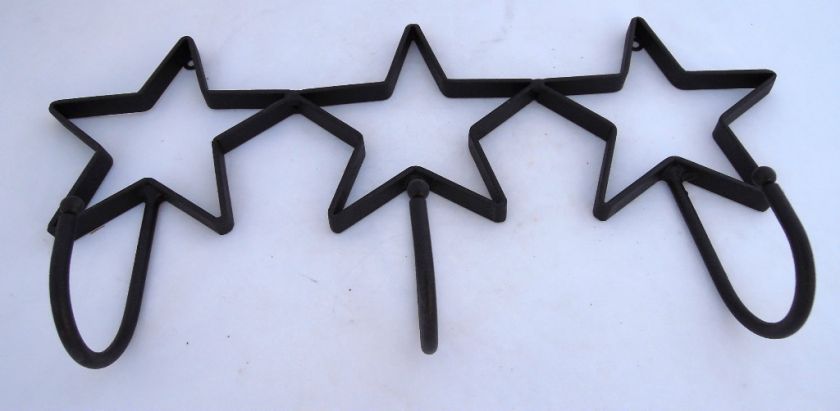 Country Western Black Iron Star Coat Key Hook Rack  