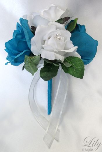 17 pieces Wedding Bridal Round Bouquet Flower TURQUOISE  