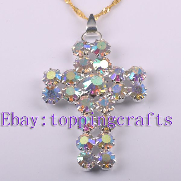 FREE SHIP 5pcs AB Crystal Cross Pendants TP7047 58mm  