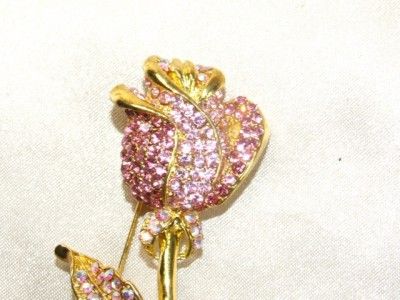 Vintage Pink AB Rhinestone Flower Designer Pin Brooch *  