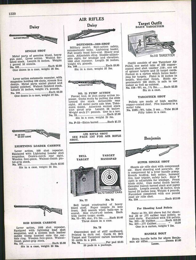 1947 ad Daisy Air Rifles Carbine BB Gun Pump Action 1000 Shot Defender 