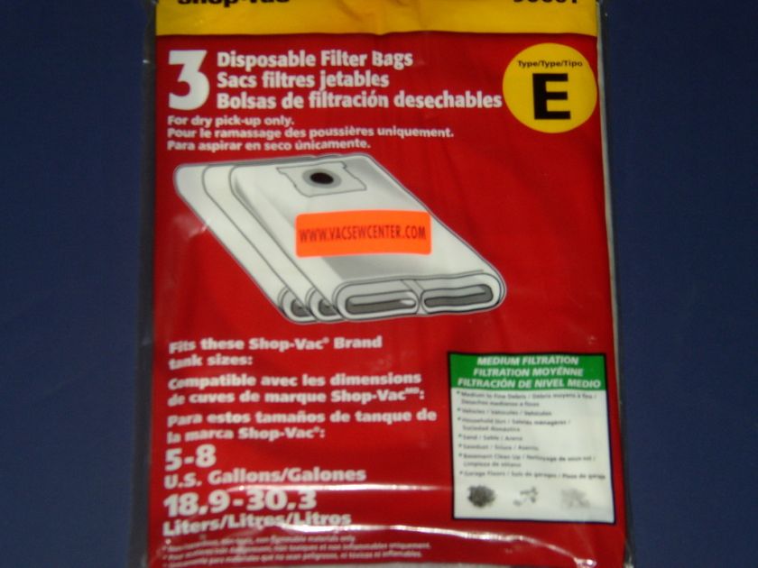 Shop Vac 5, 6, 8 Gallon Vacuum Cleaner Bags SV 90661  