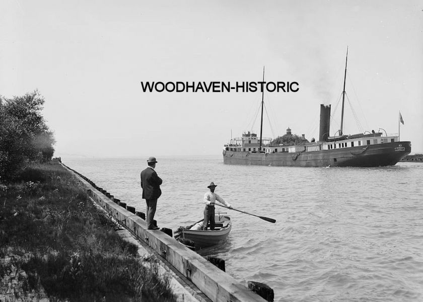 Freighter leaving ship canal, St Clair Flats 1890 Photo  