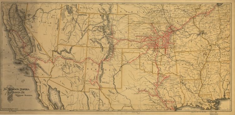 1899 Map of Atchison, Topeka & Santa Fe railroad system  