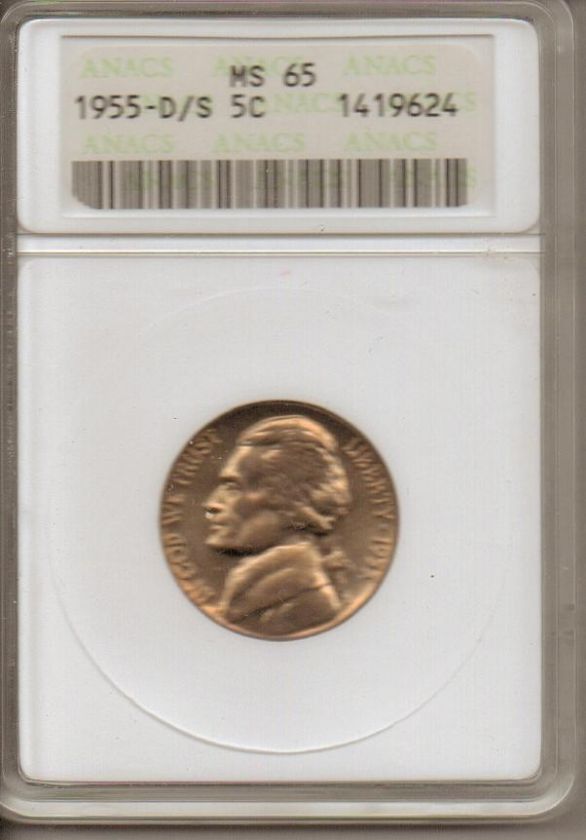 1955 D/S JEFFERSON NICKEL ANACS MS 65  