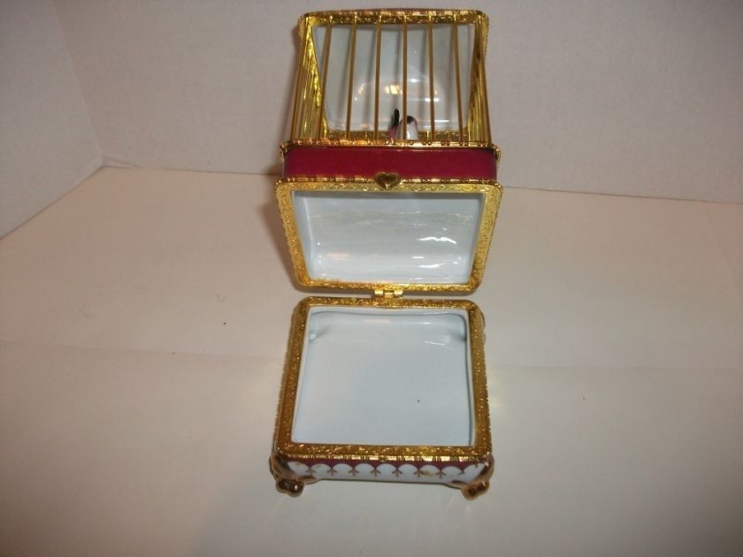 Large Imperial Porcelain Bird In a Cage Trinket Box  