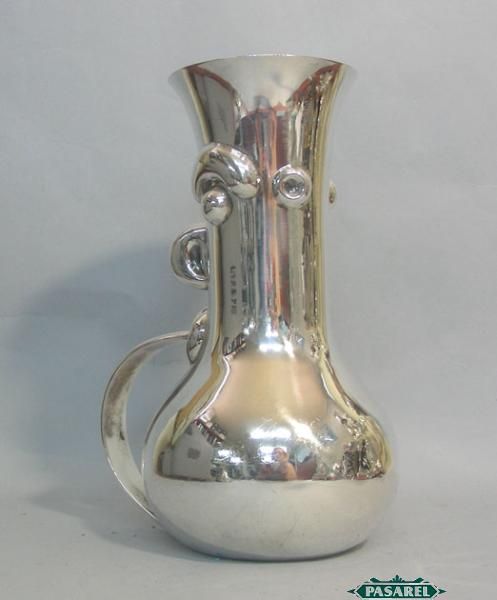   Mexican Aztecan Style Sterling Silver Flower Vase / Jug Mexico 1950s