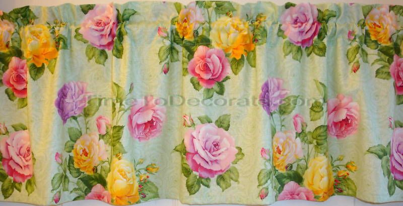 Nw pink yellow purple ROSES on green valance more AVLBL  