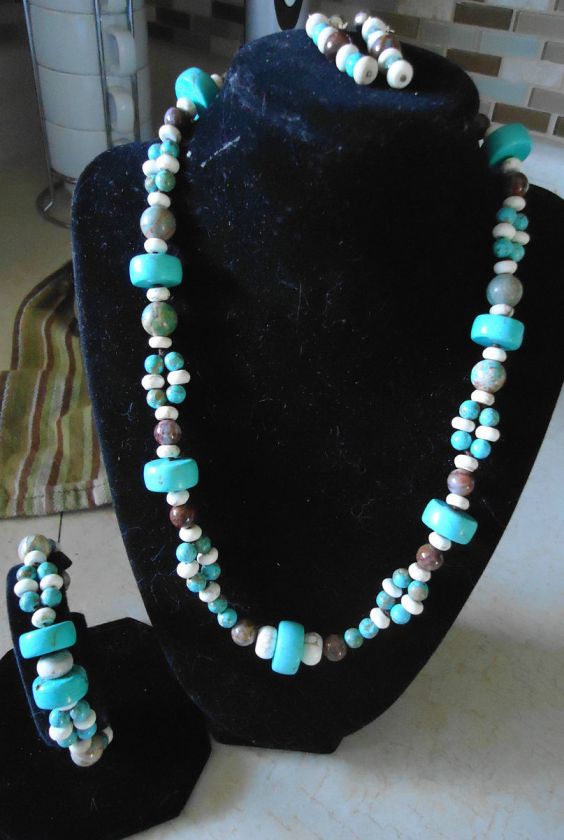 Multi Turquoise Beaded Necklace, Bracelet & Earring Set  