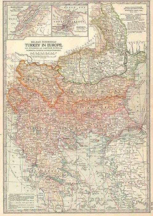 BALKANS. Turkey in Europe Old Antique Map.1903  