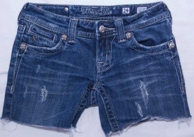   MISS ME Jean Cut off Shorts. RHINESTONES, LACE, BLING Size 14 24