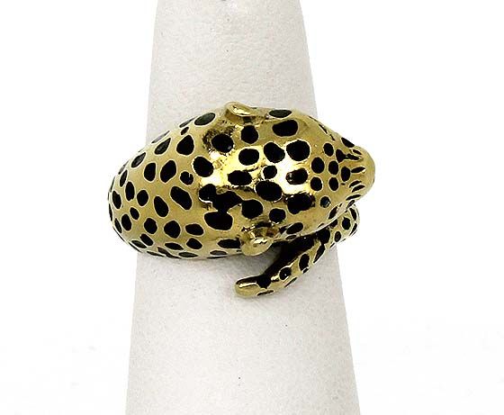 BEAUTIFUL 14K GOLD & ENAMEL 3D LADIES PANTHER BAND RING  