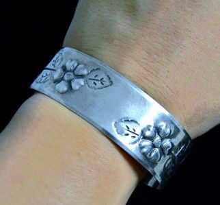 Vintage Handmade Sterling Silver Chased Bracelet Cuff  