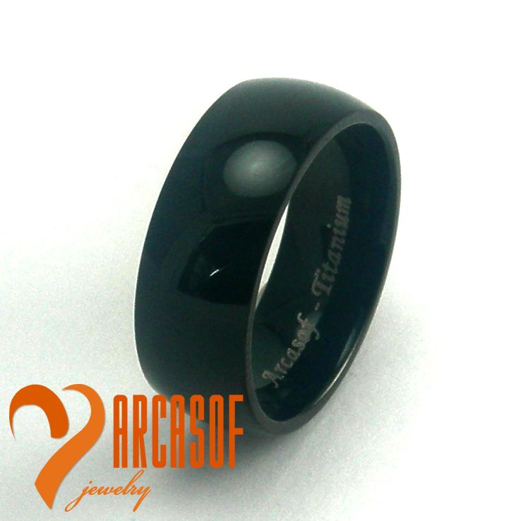 8MM GLOSS BLACK BAND TITANIUM WEDDING RING 9 10 11 12  