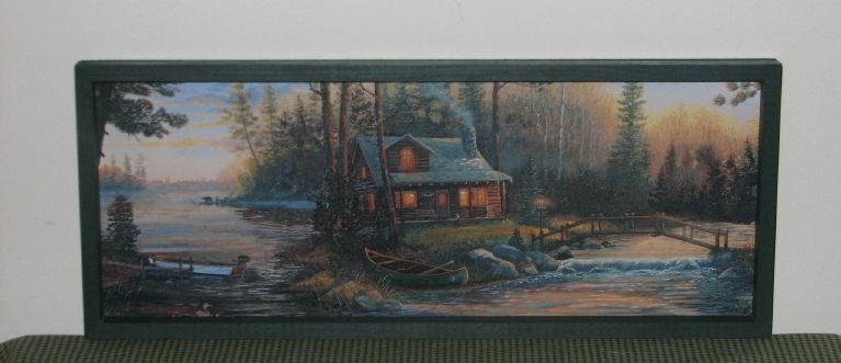 RUSTIC LOG CABIN BY THE LAKE COUNTRY FRAMED WALL DECOR  