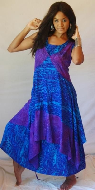 Y980S BLUE PURPLE/DRESS MAXI SET 2X 3X 4X A LINE BATIK SCOOP NECK 