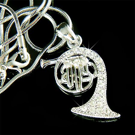 Crystal FRENCH HORN trumpet cornet Pendant Necklace NEW  