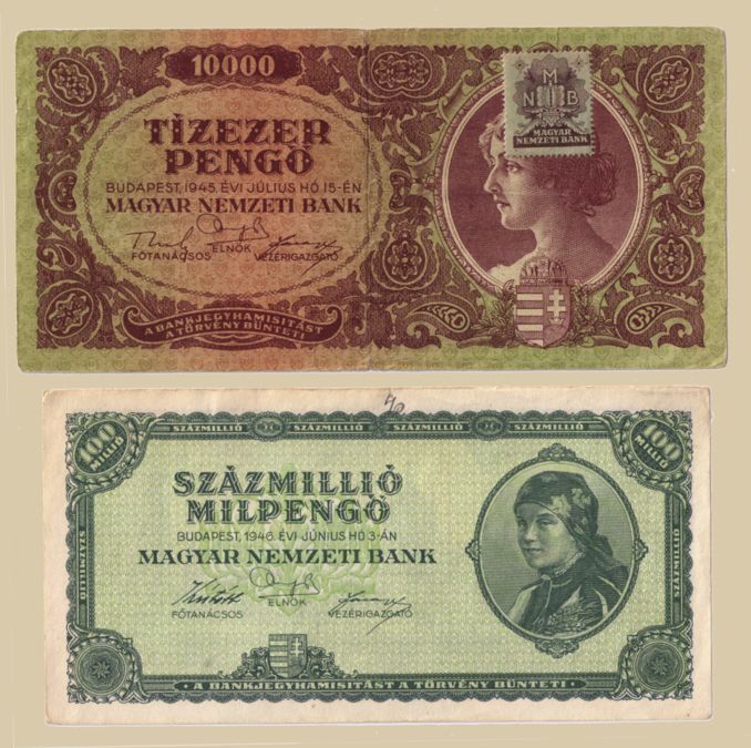 Hungary 1945 10,000 Pengo 1946 100 Mill Pengo Bill Lot  