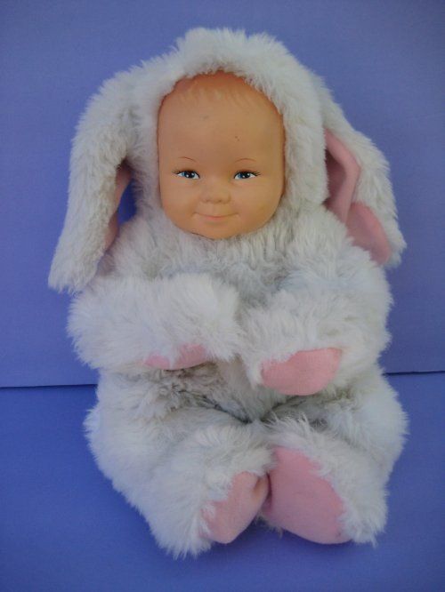   IN WHITE BUNNY RABBIT SUIT ANNE GEDDES Plush Toy Vinyl FACE  