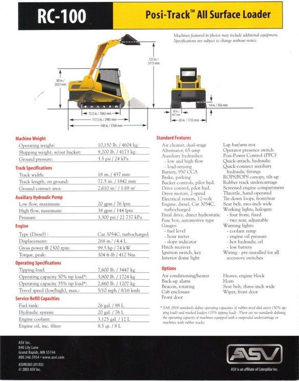 2007 ASV RC100 Compact Track Loader w/ Hvy Duty Rear Bumper #U0002609 