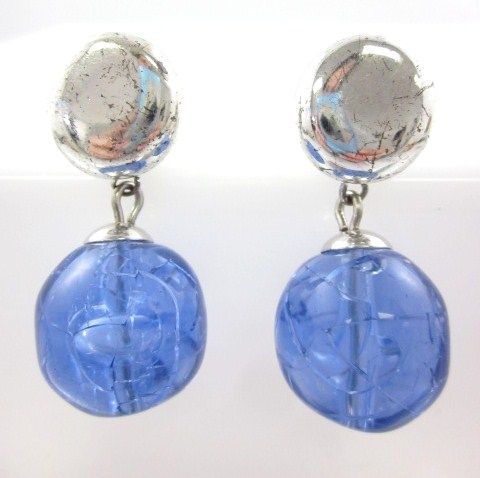 GIVENCHY Silver Tone Blue Glass Dangle Earrings  