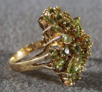   STERLING SILVER GOLD MULTI ROUND MARQUISE PERIDOT HUGE RING 6  