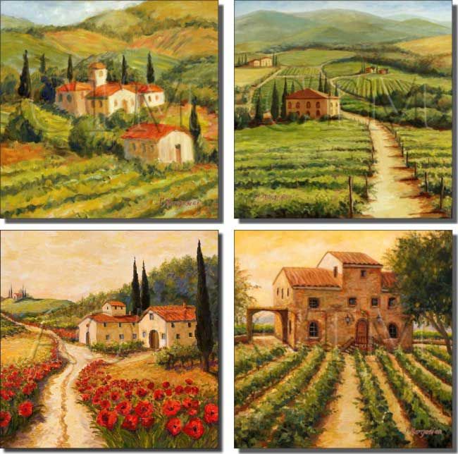 Margosian Tuscan Landscape Art Ceramic Accent Tiles  