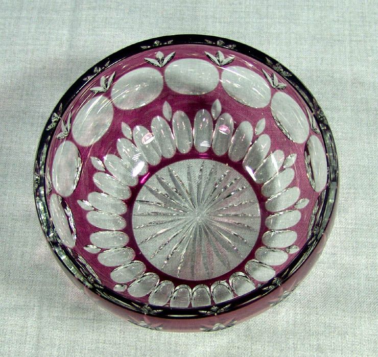 ART DECO BOHEMIAN AMETHYST CUT TO CLEAR GLASS DISH BOWL  