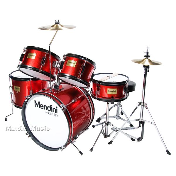 NEW BRIGHT RED 5 PC CHILD JUNIOR DRUM SET+STICK+THRONE  