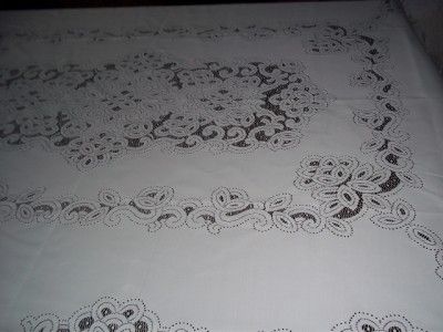 WHITE ANTIQUE BATTENBURG LACE TABLECLOTH TABLE ACCENT RECTANGLE 64 X90 